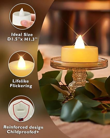 LED Tea Light Candles | Bright Amber Yellow
